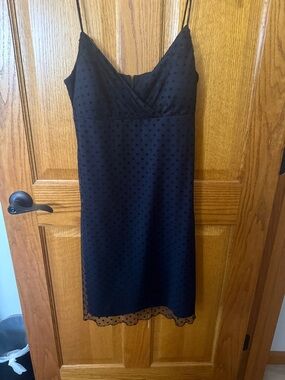 Blu Sage Black Polka Dot Slip Dress with Sheer Scalloped Hem
